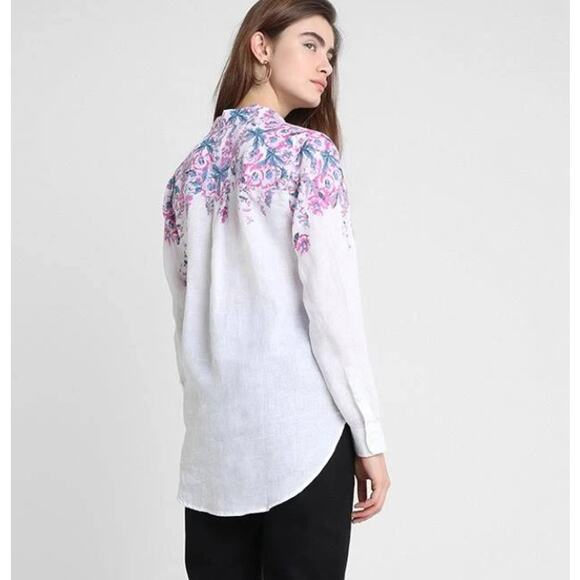 JOULES Jeanne Print White Pink Floral Linen Button Down Top Suze 14 - Picture 3 of 14
